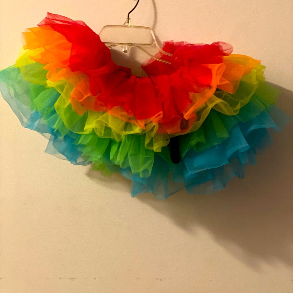 Rainbow colored tutu with battery operated lights.